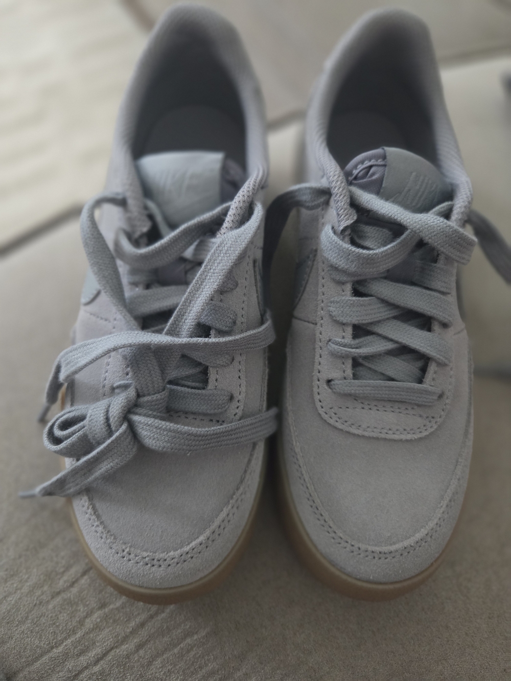 Nike Kids Suede Lace-Up Sneakers in Light Gray with Gum Outsole